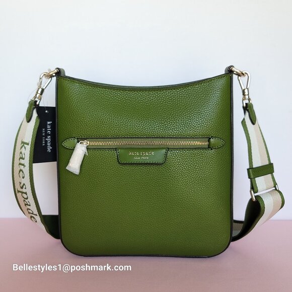 KATE SPADE Hudson Pebbled Leather Small Messenger Crossbody-Jungle Vine ⭐ - Picture 1 of 16